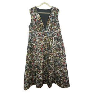 eShakti Floral Maxi Dress Women XL Black A Line Plunge V Neck Sleeveless Event